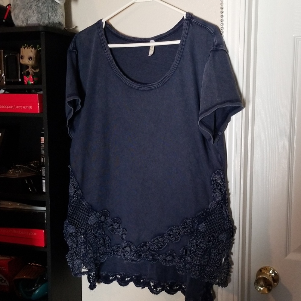 Free People crochet hem t shirt